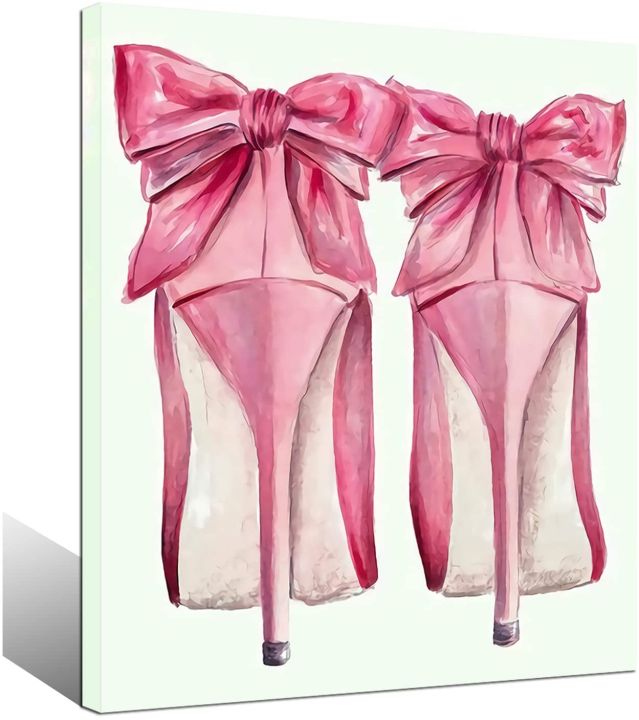 Pink High Heels Canvas Wall Art Girls Fashion Shoes Poster Painting ...