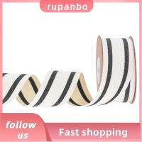 RUPANBO039392692 10Yards สีดำและสีขาว ริบบิ้นผ้าฝ้ายลายทาง 1นิ้วค่ะ แถบลายทาง ริบบิ้นผ้าลาย ของตกแต่งบ้าน ริบบิ้นผ้ากระสอบ สำหรับการห่อของขวัญ