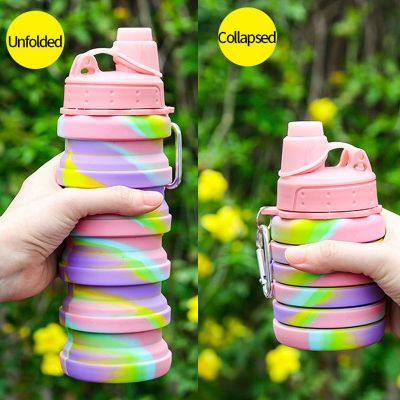 ✲ 500ml Creative Silicone Folding Water Cup Outdoor Sports Ride Fitness Portable Kettle Camouflage Gift Cup Free Delivery Items