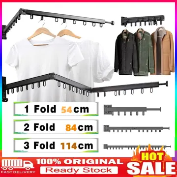 2/3 Rod Retractable Clothes Racks - Wall Mounted Folding Clothes