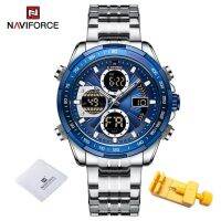 ⌚NAVIFORCE นาฬิกาควอตซ์แบรนด์หรูชั้นนำสำหรับกีฬาทหารชายนาฬิกาข้อมือสีทองโลหะกันน้ำไม่ขึ้นสนิมดิจิตอลเรืองแสง LED