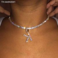 ☈☂☏ Iced Out 26 Letter Initial Necklace Silver Color Tennis Chain Choker for Women Bling Crystal Alphabet Necklace Statement Jewelry