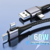 4 in 1 USB Charge Cable PD 60W for Huawei/Samsung Portable Micro USB/Type C/Lighting Charging Cable For iPhone 14 13 12 Pro Max