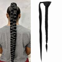 90cm 36inch Super Long Wrap Around Jumbo Pre Braided Ponytail Ombre Brown Blonde Synthetic Hair Extensions