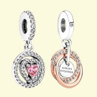 925 Sterling Silver Sparkling Double Halo Heart Charm Pendants fit Original Bracelet Making for Women Birthday Christmas Gifts