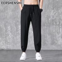 EERSHENSHI คร็อปแพนท์กีฬาลำลองสำหรับผู้ชายขาตรงแบบกางเกงจ็อกกิ้งน้ำหนักเบามีสีทึบหลวม