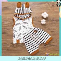 COD DSFGREYRTYRT ☀Sun❤Infant Baby Boy Girl Summer 2Pcs Sets Sleeveless Print Hooded Vest Drawstring Stripe Shorts