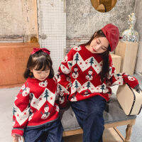 Christmas Sweaters Family Parent-child Knitted Tops 2021 Winter Cartoon Christmas Tree Mother and Daughter Clothesfits Thick