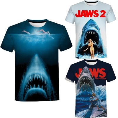ภาพยนตร์สยองขวัญ Jaws Tshirt ผู้ชาย/ผู้หญิง Hip Hop Streetwear Tee Cool เสื้อผ้า Tops shark 3D พิมพ์เสื้อยืด