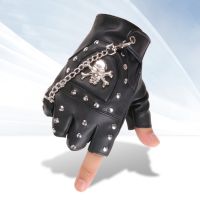 Punk Gothic Fingerless Biker ถุงมือ PU หนังถุงมือครึ่งนิ้วสำหรับผู้ชาย Drop Shipping