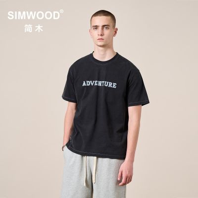 SIMWOOD 2023ฤดูร้อนใหม่โอเวอร์ไซส์เสื้อยืดพิมพ์ลายลายตัวอักษร Lelaki Fesyen เสื้อเสื้อผ้าผ้าฝ้าย100 250กรัม