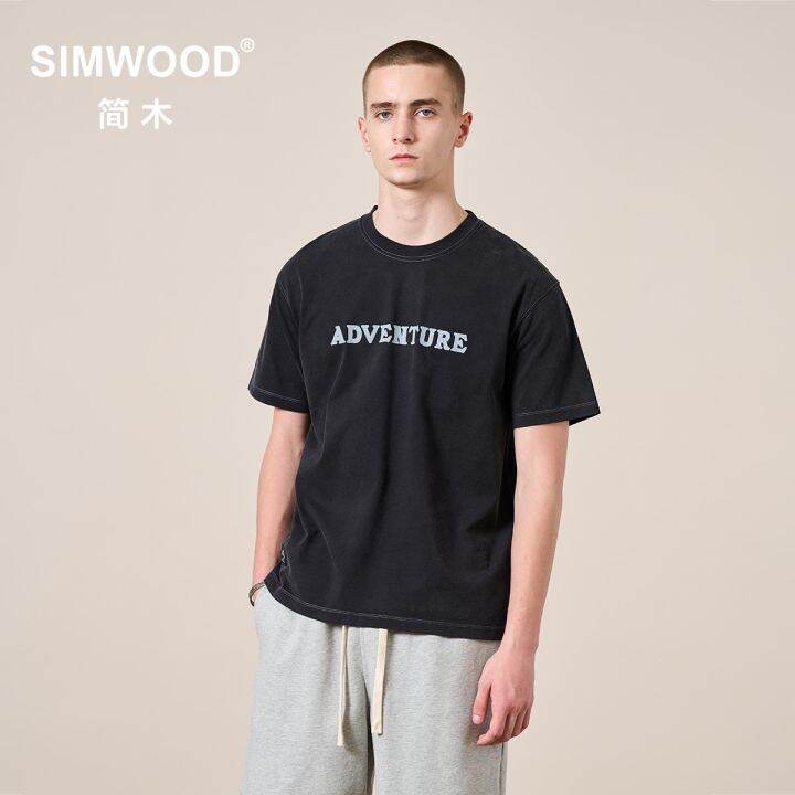 simwood-2023ฤดูร้อนใหม่โอเวอร์ไซส์เสื้อยืดพิมพ์ลายลายตัวอักษร-lelaki-fesyen-เสื้อเสื้อผ้าผ้าฝ้าย100-250กรัม