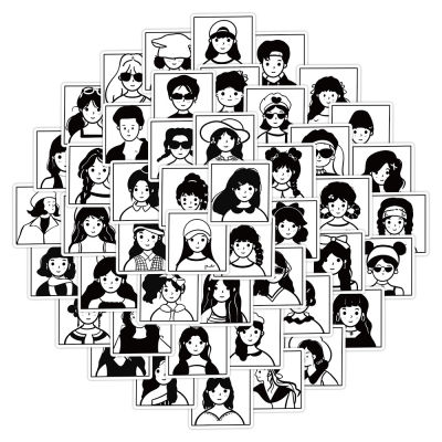 สติกเกอร์รูปการ์ตูนผู้หญิง สีขาวดำ สำหรับตกแต่งทั่วไป ติดกระเป๋าเดินทาง โน๊ตบุ๊ค อื่นๆ คละลาย(035)