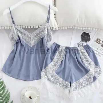 Sexy Pajama Set for Women Lace Cami and Shorts Two Piece Satin