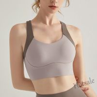 【hot sale】۞✖ C04 Splicing Contrast Color Sports Underwear Womens Shockproof Quick Drying Fitness Bra Yoga Suit All-in-one