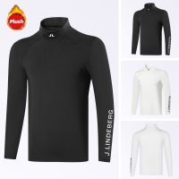 [J.LINDERBERG] Autumn Winter golf Mens Long-Sleeved Clothing Warm Fleece Lining Base Layer Comfortable Outdoor Sports Leisure Jersey High Elasticity