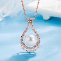 DIWENFU 14K Rose Gold Necklace Pearl Pendant For Women Origin 14 K Rose Gold Slide Pearl Water Drop Gemstone Pendant Jewellry