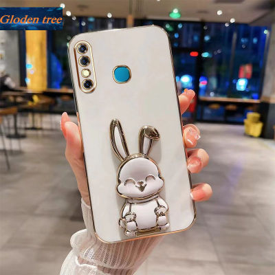 Andyh New Design For Infinix Hot 8 Hot 8 Pro X650 X650C Case Luxury 3D Stereo Stand Bracket Smile Rabbit Electroplating Smooth Phone Case Fashion Cute Soft Case