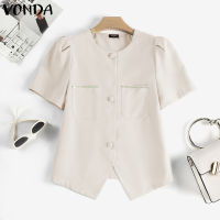 (จัดส่งฟรี)Fancystyle VONDA อารมณ์ผู้หญิงเสื้อยืดคอกลมแขนพัฟชุดโซ่ Commuted Button เสื้อแจ็คเก็ตหนัง #2