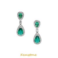 Kemstone วินเทจสีเขียวคริสตัลเงาเพทายชุบทองเงินชุบต่างหูหยดสำหรับผู้หญิงเครื่องประดับห้อย