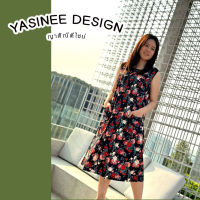 Yasinee Design_F(42-46)แขนกุดซิปหน้ากระเป๋าหน้า 2 ข้าง ชุดกระโปรงCotton100%: ชุดนอนผู้หญิงชุดลำลอง ชุดอยู่บ้านชุดนอนลายดอกชุดนอนคนแก่