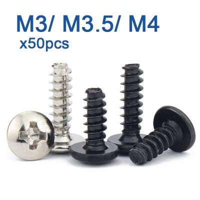 50pcs M3 M3.5 M4 Black Zinc/ Nickel Plated/ 304 Stainless Steel Phillips Cross Recessed Mushroom Truss Head Self Tapping Screws