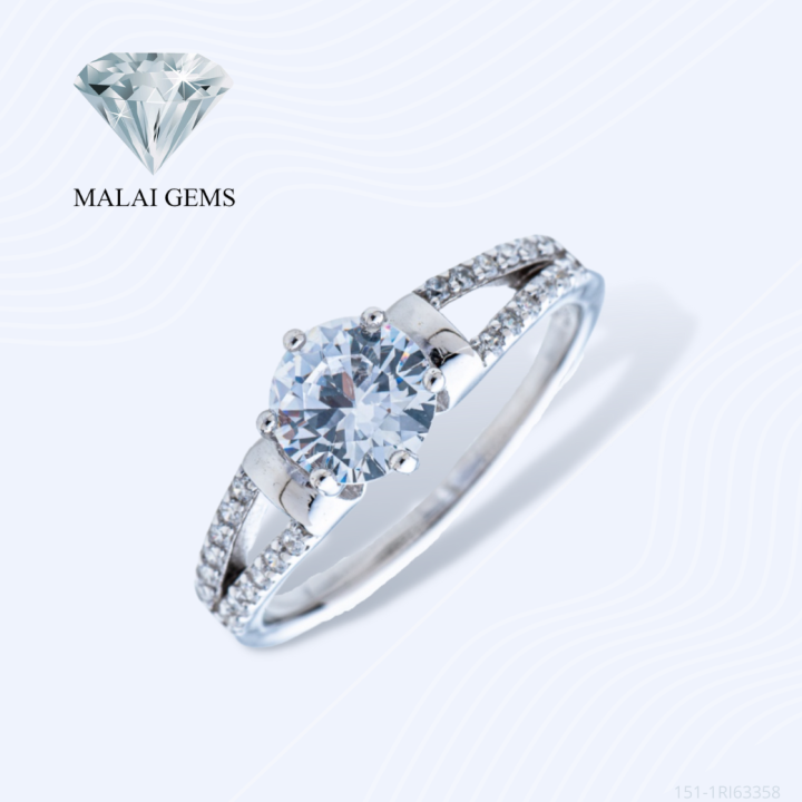 malai-gems-แหวนเพชร-แหวนเพชรชู-เงินแท้-925-เคลือบทองคำขาว-ประดับเพชรสวิส-cz-รุ่น-151-1ri63358-แถมกล่อง-แหวนเงินแท้-แหวนเงิน