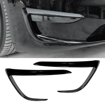 1 Pair Car Glossy Black Front Bumper Fog Light Cover Eyebrow Spoiler Trim Strip Frame Fit for Tesla Model 3 2021 2020 2019-2017