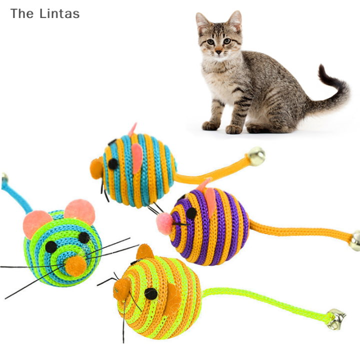 lintas-ของเล่นแมวสัตว์เลี้ยงลายน่ารักสายรัดไนลอนลูกบอลหนูของเล่นมีกระดิ่งสัตว์เลี้ยงแมวของเล่นฝึกเคี้ยวของเล่นเพื่อการสื่อสารของแมวผลิตภัณฑ์สัตว์เลี้ยง