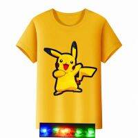 Childrens cartoon colorful eyes waterproof light up summer boys and girls round neck T-shirt fashion short-sleeved vest