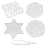 4pcs Plastic Process DIY Kids Manual Creation Round Square Hexagon Large Transparent Gift With Tweezer Craft 5mm Fuse Beads Pegboards