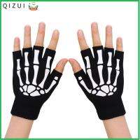 QIZUI Unisex ถัก เรืองแสงในความมืด Skeleton Skull Warm Grip ถุงมือไร้นิ้ว Winter Mittens