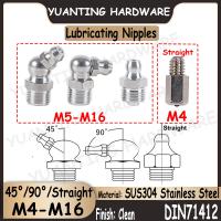 1Piece 10Pcs M4 M16 SUS304 Hydraulic Zerk Grease Nipple Fittings Lubricating Nipples 45° 90° and Straight Coarse and Fine Thread