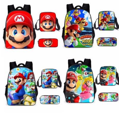Cartoon Mario Three-Piece Printed Schoolbag Primary And Secondary School Students Backpack Mary Backpack Childrens Toys Gifts