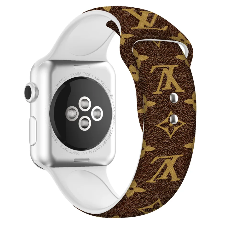 TODEX LV Silicone Strap for Apple Watch 7 6 Apple Watch SE Strap for Girl  Men Creative Cartoon Fashion Flower Silicone Band for Apple Watch 1/2/3/4/5  Brown