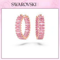 ต่างหู สวารอฟสกี้ สีชมพูสำหรับผู้หญิงGlamorous Shiny Pink Swarovski Hoop Earrings for Valentines Day Womens earrings