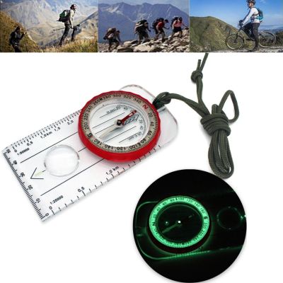 ：《》{“】= Outdoor Mini Compass Map Scale Ruler Luminous Multiftional Travel Military Compass Hiking Camping Survival Guiding Tool