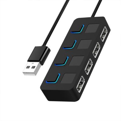 Hub Data 4-Port USB 2.0 dengan Sakelar Daya Menyala LED Individu Usb 2.0 Hub Menggunakan Adaptor Daya Usb2.0 Hub dengan Sakelar untuk PC