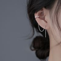 Micro Zircon Paved Cross Circle Huggie Long Tasse Chain Threader Ear Cuff Gold/Silver Plated Fringe No Piercing Clip Earrings