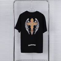 Chrome Heartsˉ Cross Feather Wings Print Short Sleeve T-Shirt Mens Tide Brand Pure Cotton Loose Casual Couple Half Sleeves 013 011 001 010❣