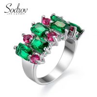 SODROV Luxury Green Crystal Zircon Wide Rings for Women Anniversary Jewellery Gift Ring Jewelry