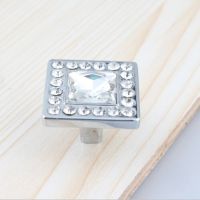 【CW】 Fashion deluxe glass crystal knob silver drawer cabinet dresser door pull 32mm square diamond furniture handle