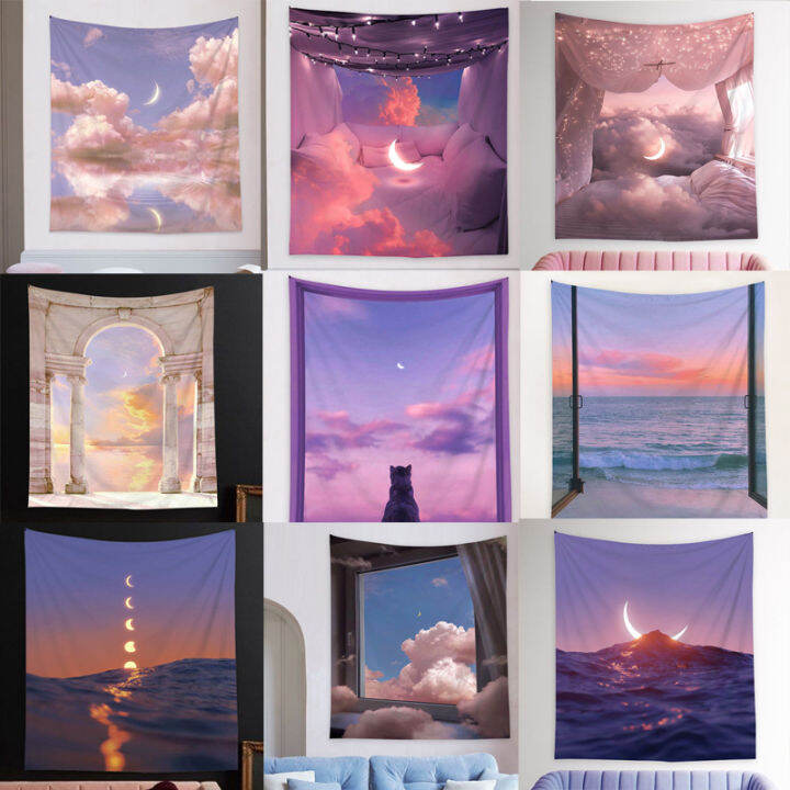 【cw】Sea Outside The Window Tapestry Hippie Wall Hanging Starry Night