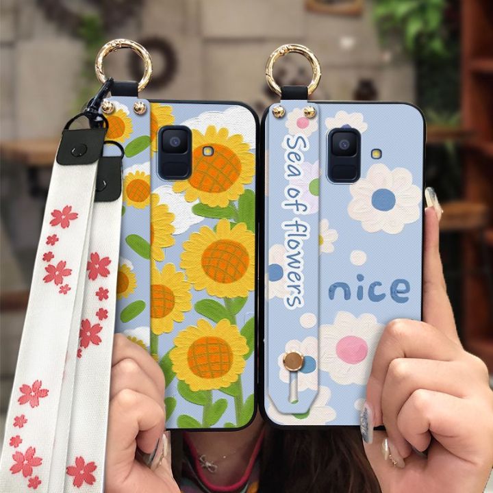 waterproof-durable-phone-case-for-samsung-galaxy-a6-a6-2018-phone-holder-cartoon-soft-wrist-strap-dirt-resistant-ring