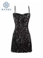 New Design Aesthetic y Halter Sequins Black Dress Evening Woman Party Romantic Loose Sleeveless Stylish Mini Skirt Solid