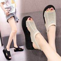 2023 the new leisure sandals female thick bottom fly weave breathable fish mouth sandals set foot peep-toe rubber sport sandals