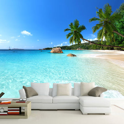 [hot]Modern Simple Seaside Landscape Palm Beach Photo Wallpaper Living Room Bedside Backdrop Wall Mural Papel De Parede 3D Paisagem