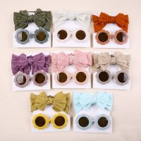 【YF】☜  2Pcs/Pack Bows Headband Round Sunglasses for Children Kids Protection Glasses Hairbands Hair Ropes