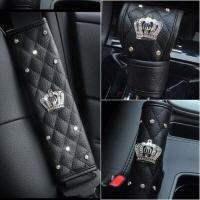 ☃♣ Car Seat Belt Cover Leather Shoulder Pad Crown Rhinestones Shifter Gear Cover Diamond Hand Brake Case Protector Sets For Women