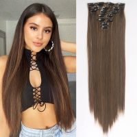 Natural Hair Piece Extension 7Pcs/Set 16 Clips Hair Long Straight Ombre Blonde  Heat Resistant Fiber For Women Hairstyle Wig  Hair Extensions  Pads